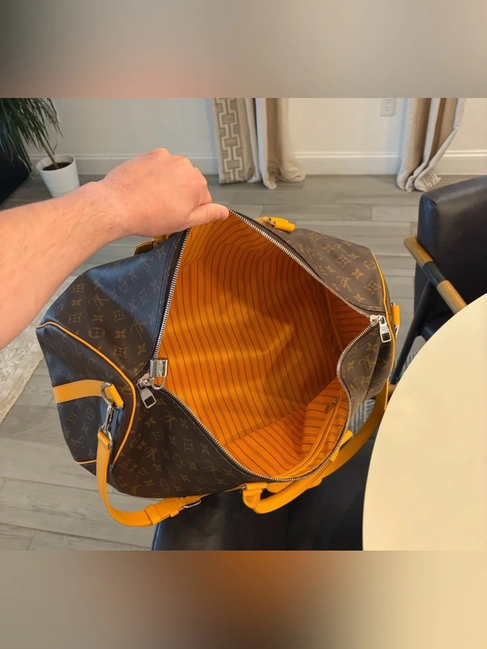 Louis Vuitton Keepall Bandoulière 50 MacassarYellow Leather Trim (M12634)